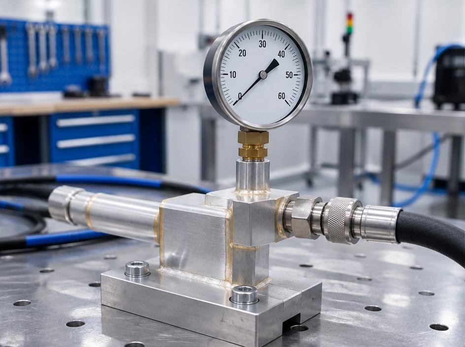 Brazed assembly connected to a pressure gauge for testing