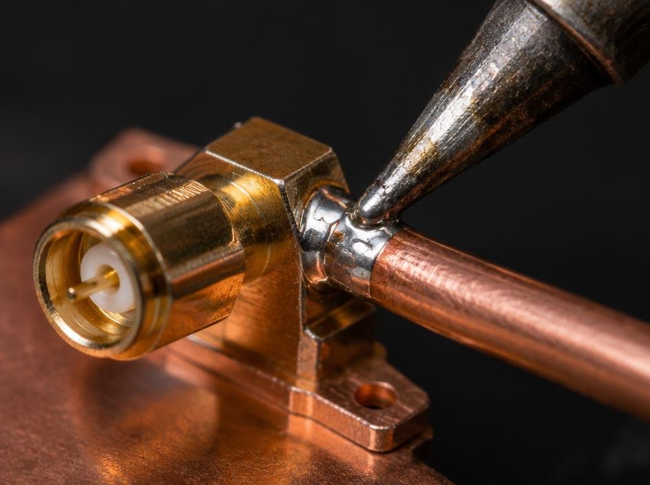 Silver-bearing solder joint on a copper RF assembly